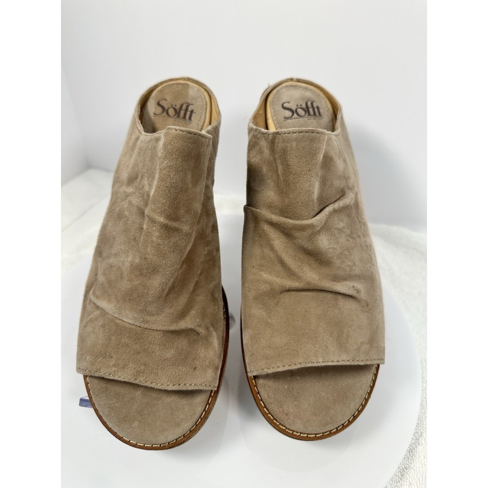 Sofft Netta Slip On Mule Ruched Suede Sandal Shoes Stone Size 8.5M